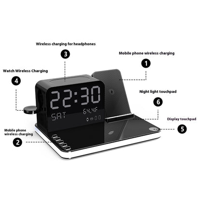 7-in-1 Multifunctional Wireless Charging Station Touch Night Light Week Temperature